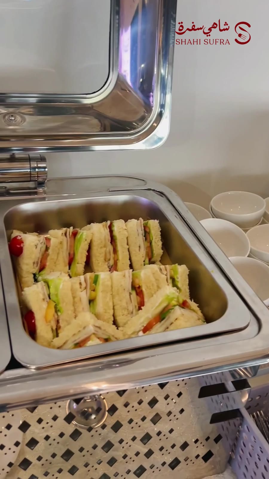 Sandwich platters in a chafing dish